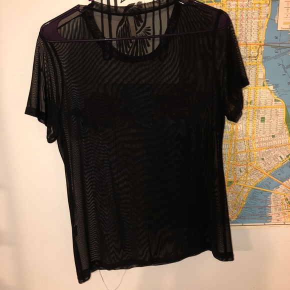 Black Mesh Top with Rose Detail - Picture 2 of 2